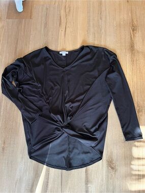FAVLUX Black V-Neck Twist-Front Long Sleeve Top